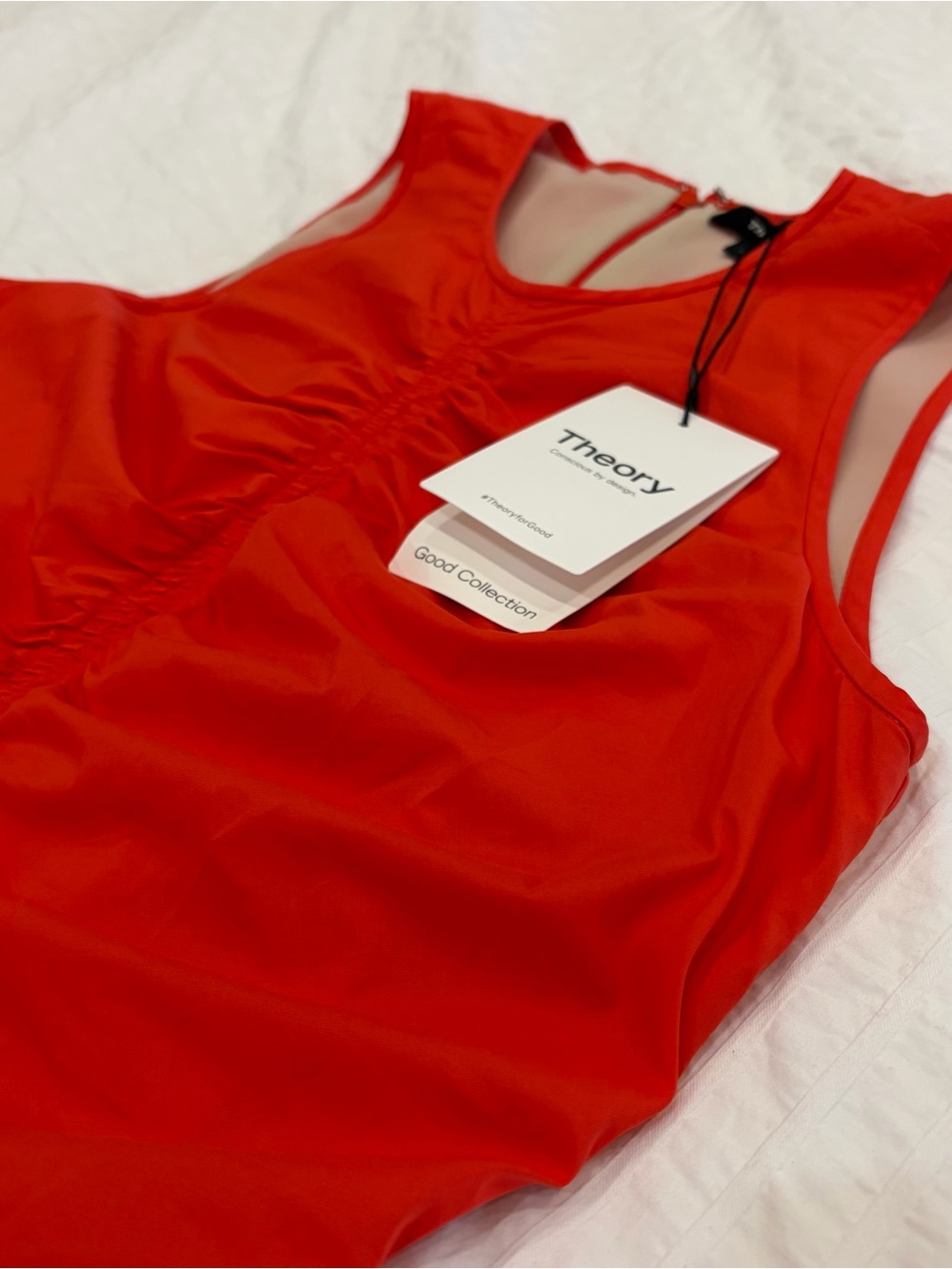NWT Theory Asymmetric Ruched Sleeveless Midi Dress in Poppy - Picture 7 of 8